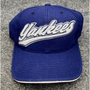 vintage New York Yankees Script Logo Hat Cap Blue Adjustable American Needle MLB